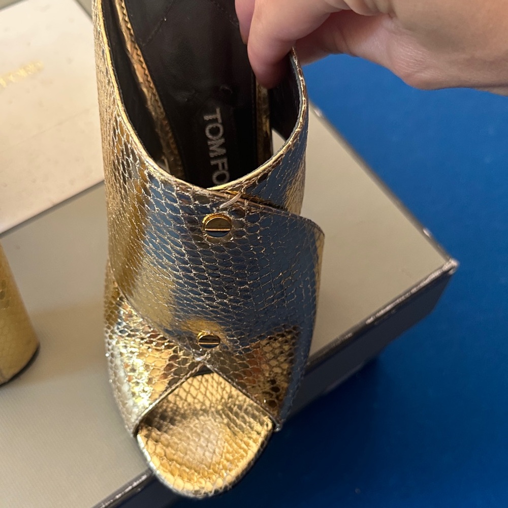 Tom Ford Gold Snakeskin Mules - Picture 6 of 9